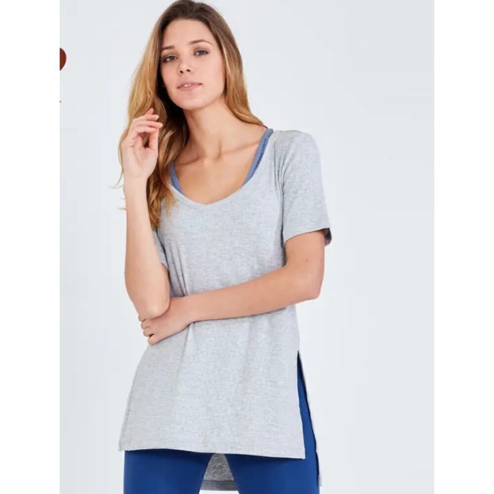 UNIQUELY Lorna Jane Women's Criss Cross Ribbed Soft Open Back Shirt Size XL Gray